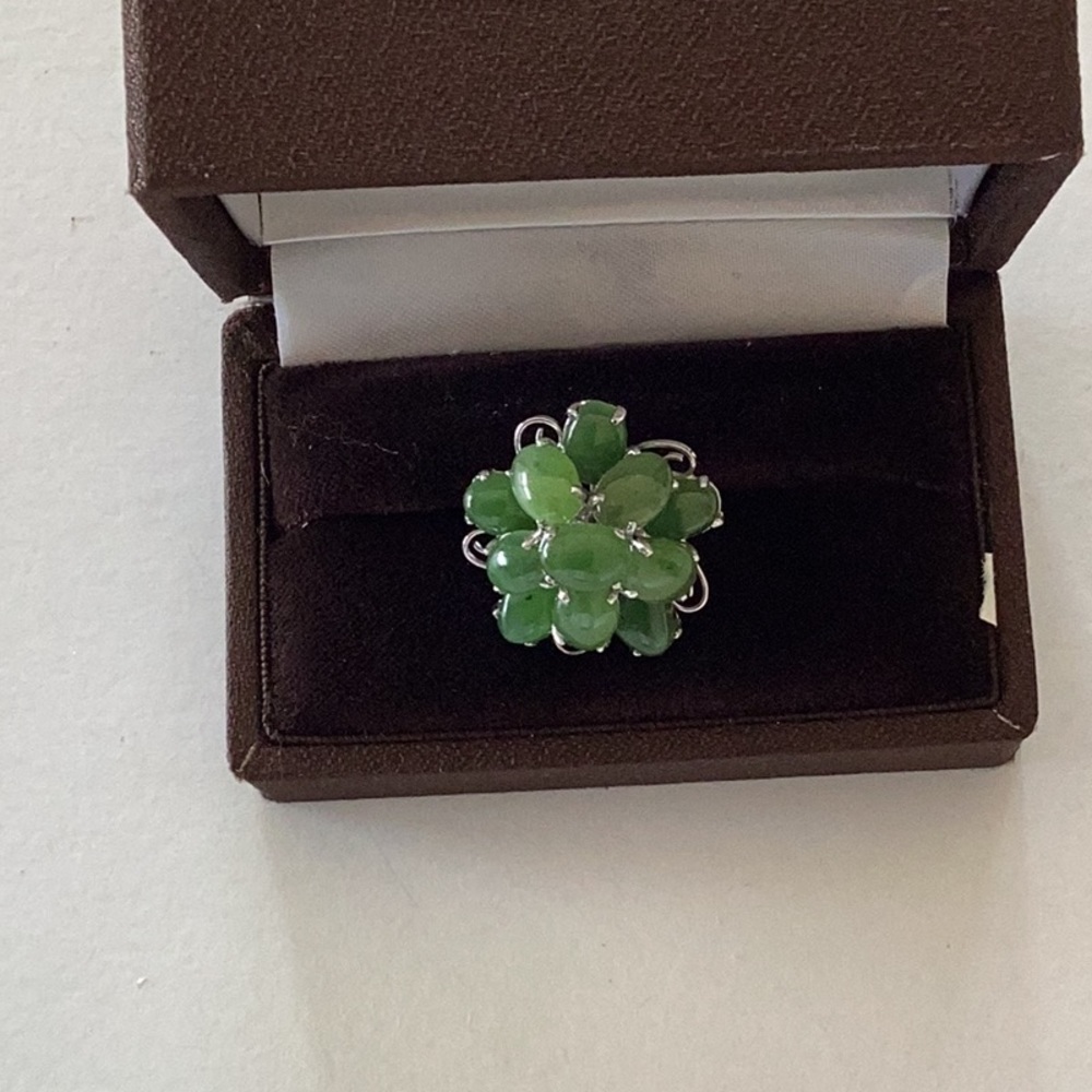 Jade and Silver Cocktail Ring About 6 1/2 (see picture).
